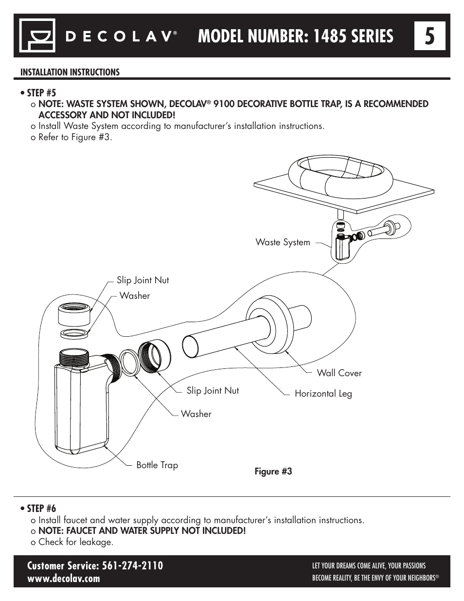 Model number: 1485 series | Decolav 1485 User Manual | Page 5 / 6