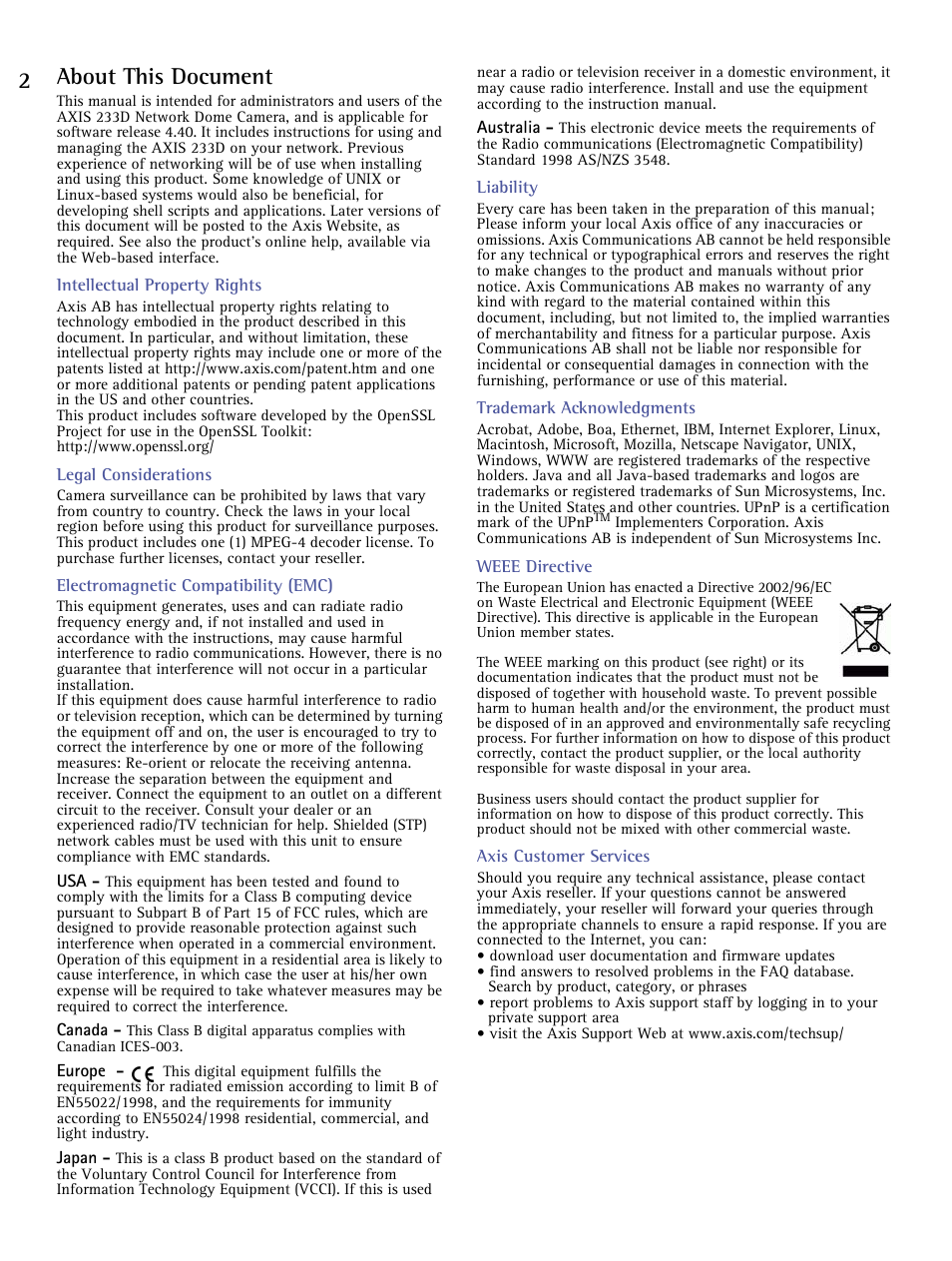 2 about this document, Axis communications, Product name> quick user’s guide | Axis Communications AXIS 233D User Manual | Page 2 / 69