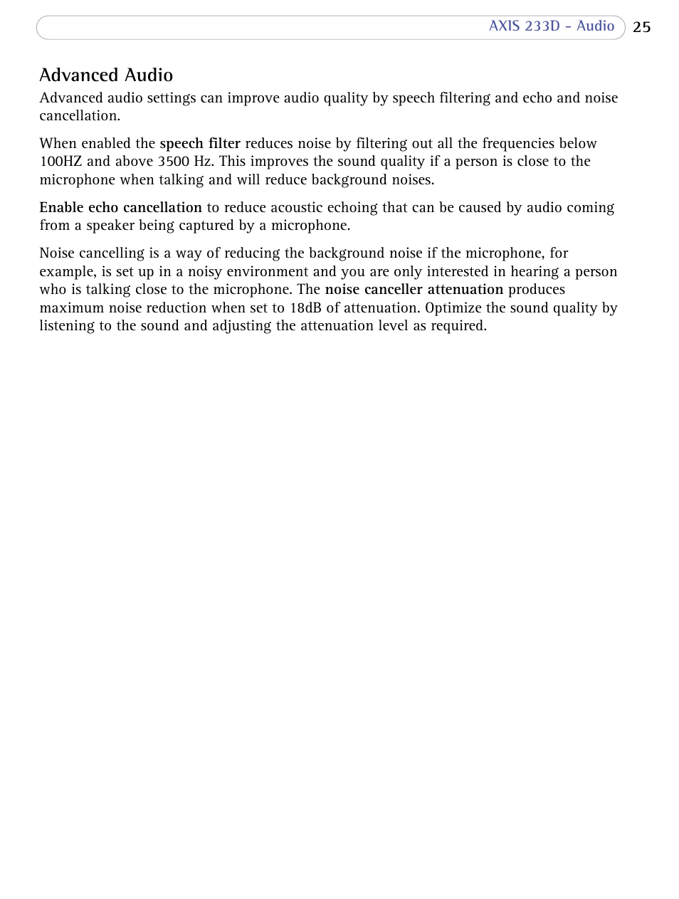 Advanced audio | Axis Communications AXIS 233D User Manual | Page 25 / 69
