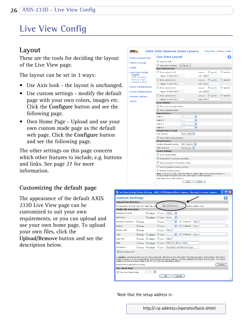 Live view config, Layout | Axis Communications AXIS 233D User Manual | Page 26 / 69