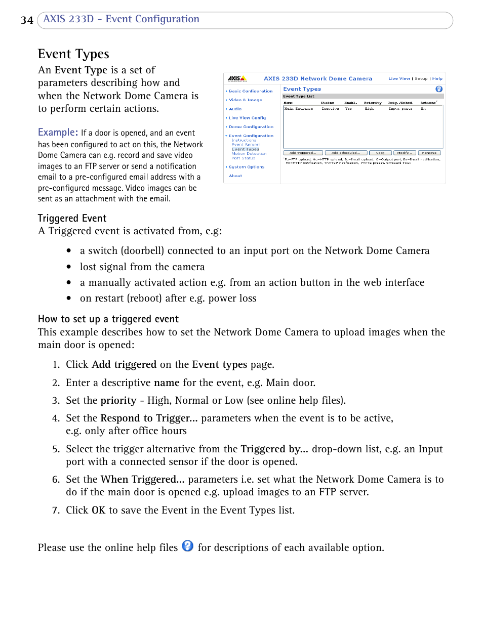 Event types | Axis Communications AXIS 233D User Manual | Page 34 / 69