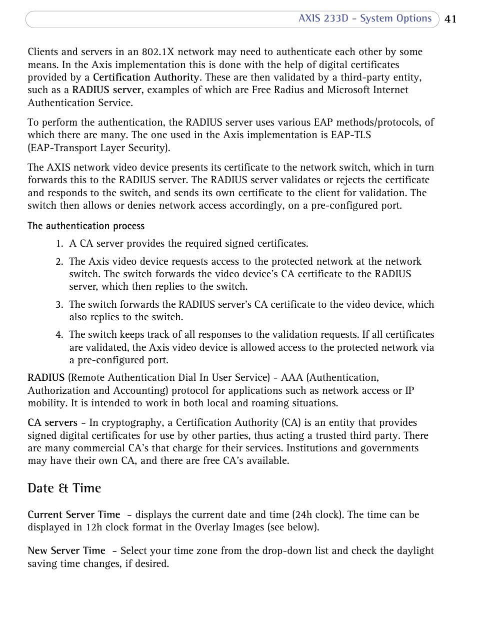 Date & time | Axis Communications AXIS 233D User Manual | Page 41 / 69