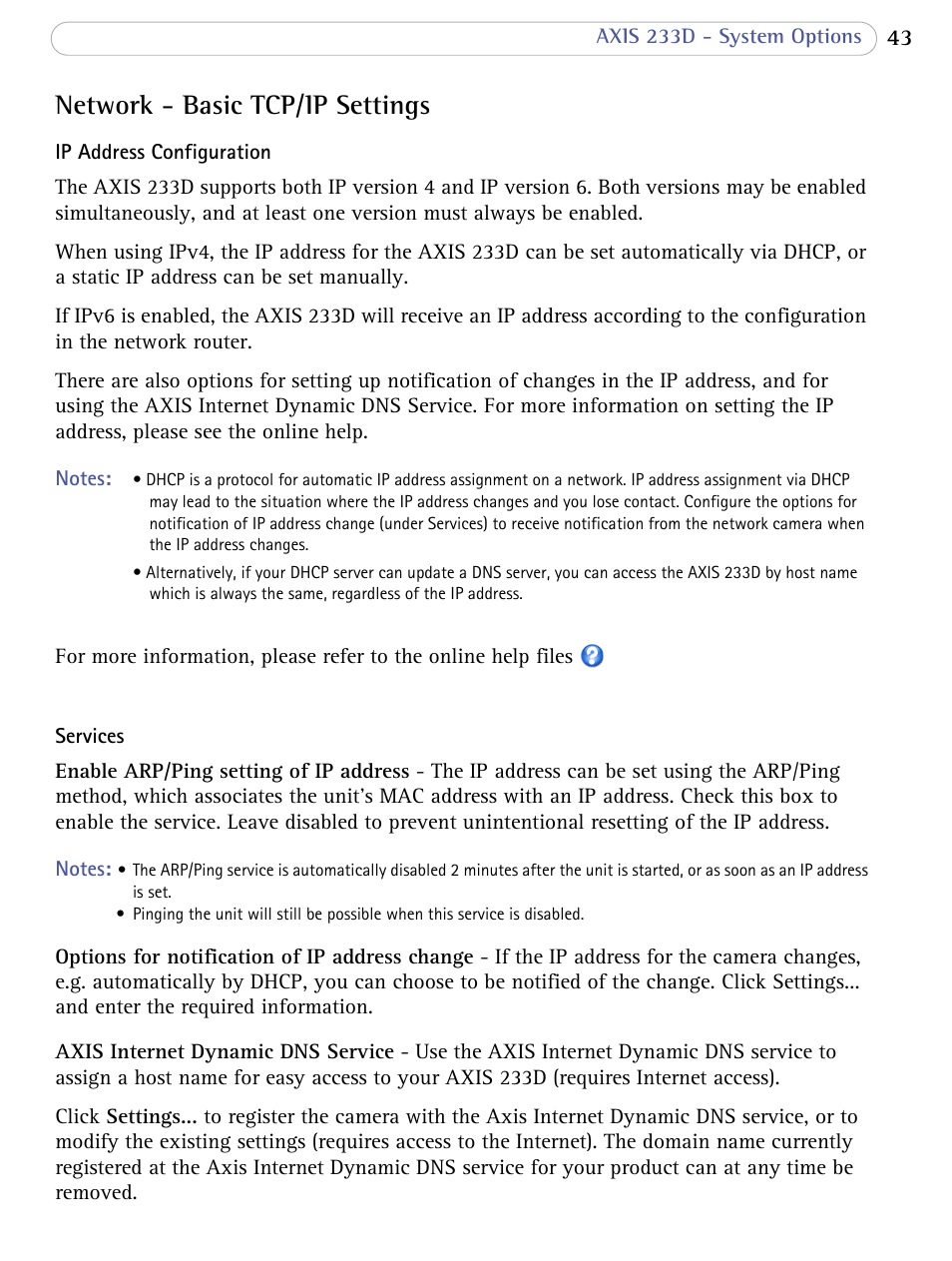 Network - basic tcp/ip settings | Axis Communications AXIS 233D User Manual | Page 43 / 69