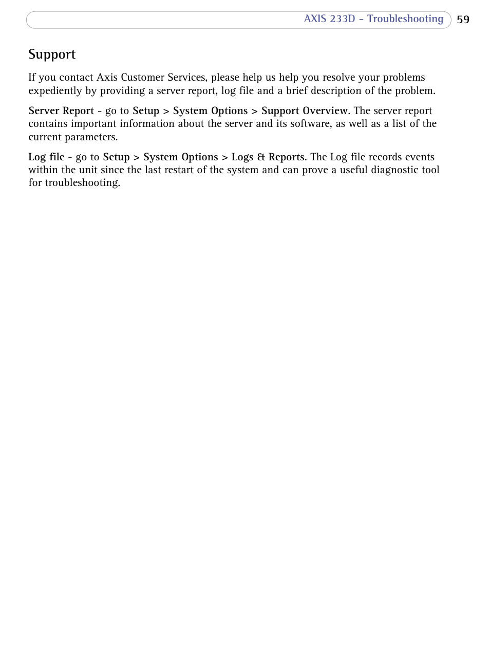 Support | Axis Communications AXIS 233D User Manual | Page 59 / 69