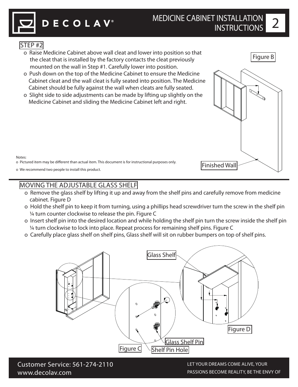 Medicine cabinet installation instructions, Step #2, Moving the adjustable glass shelf | Figure b | Decolav 9713 User Manual | Page 2 / 3