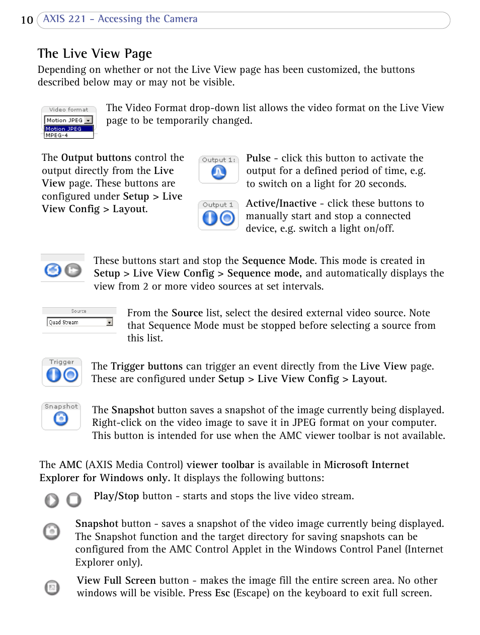 The live view page | Axis Communications 221 User Manual | Page 10 / 62