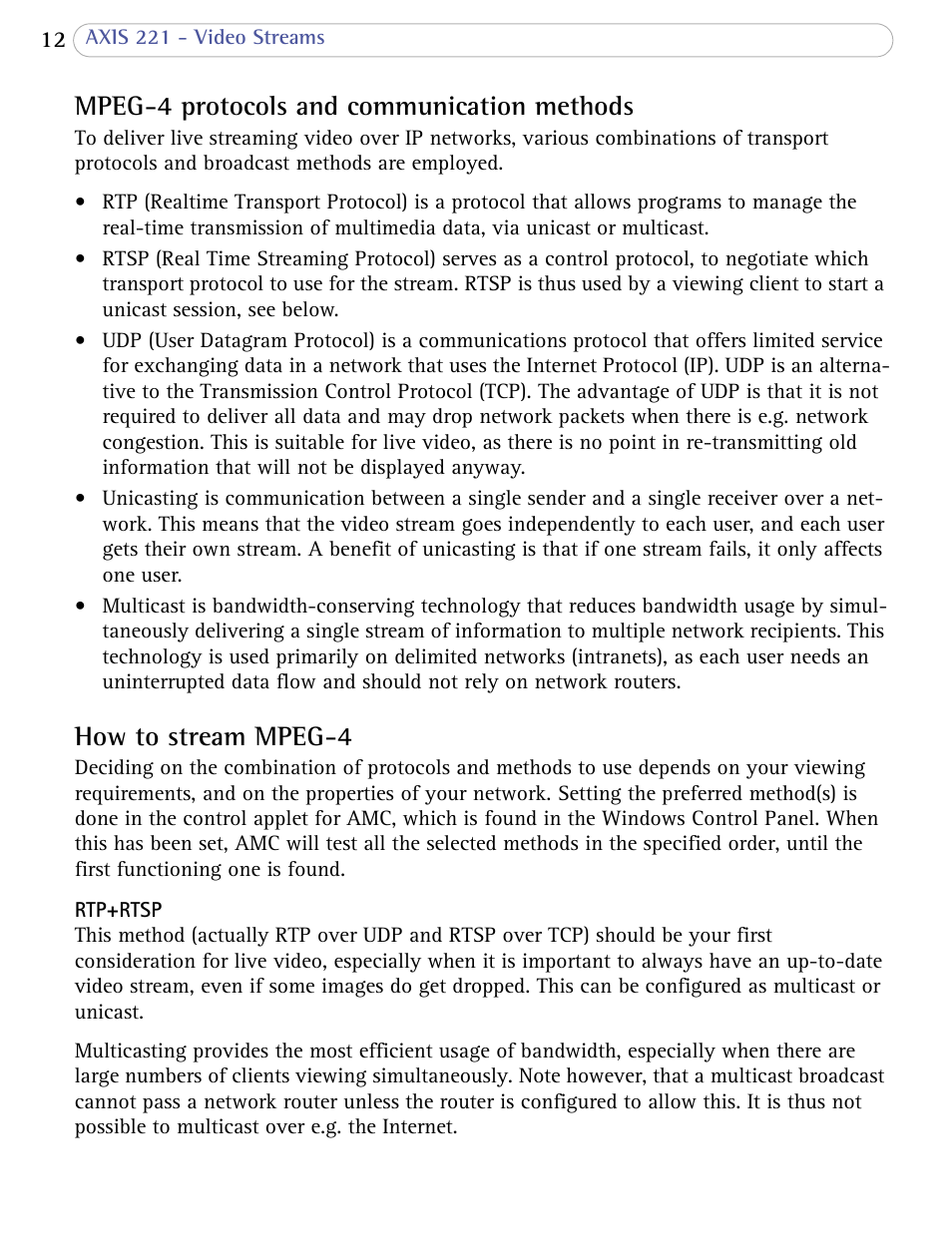 Mpeg-4 protocols and communication methods, How to stream mpeg-4 | Axis Communications 221 User Manual | Page 12 / 62