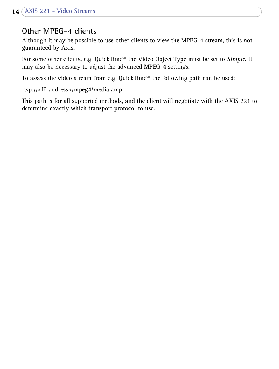 Other mpeg-4 clients | Axis Communications 221 User Manual | Page 14 / 62