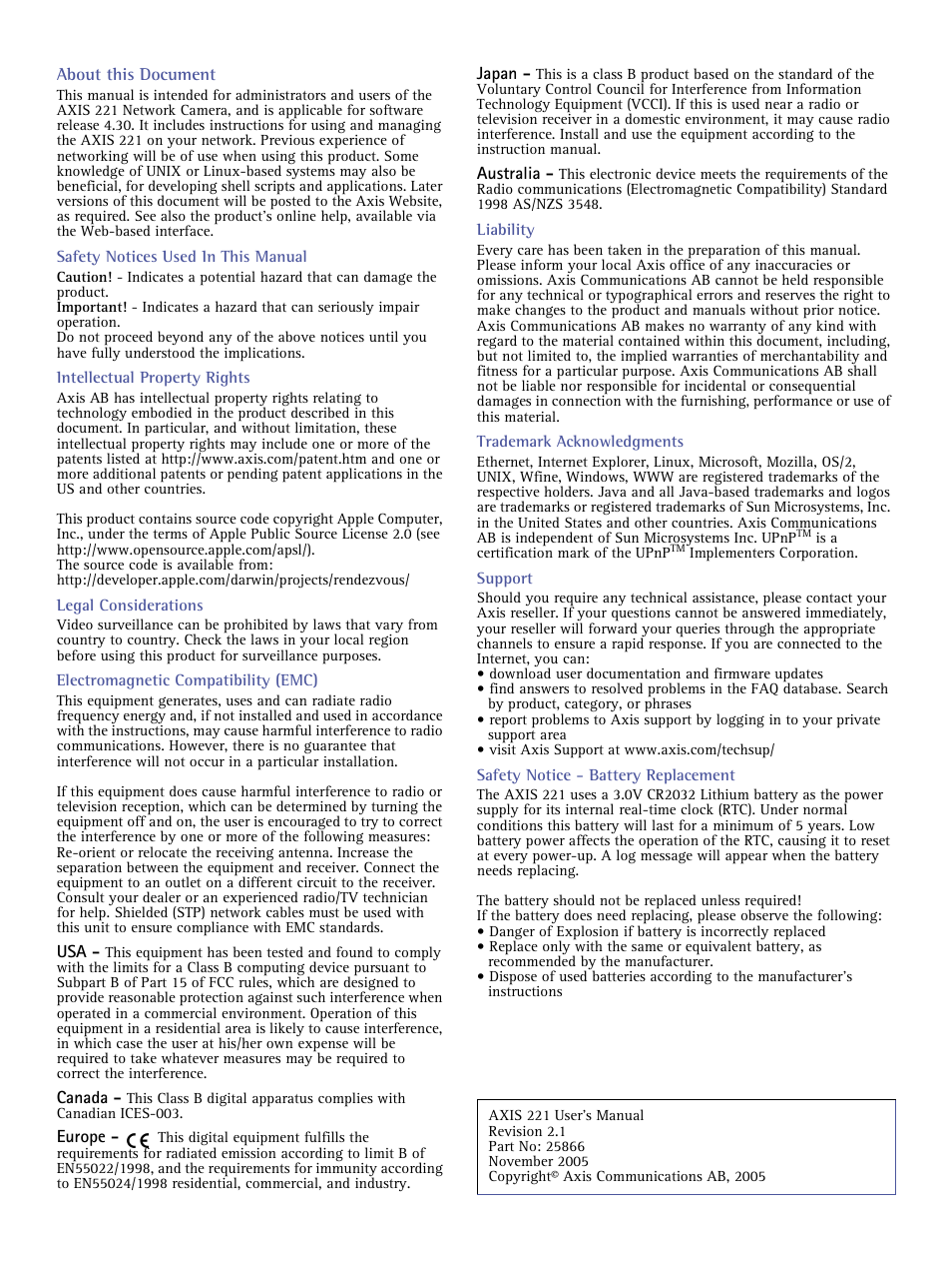 Axis communications, Product name> quick user’s guide | Axis Communications 221 User Manual | Page 2 / 62