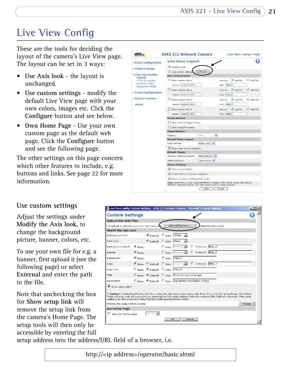 Live view config | Axis Communications 221 User Manual | Page 21 / 62
