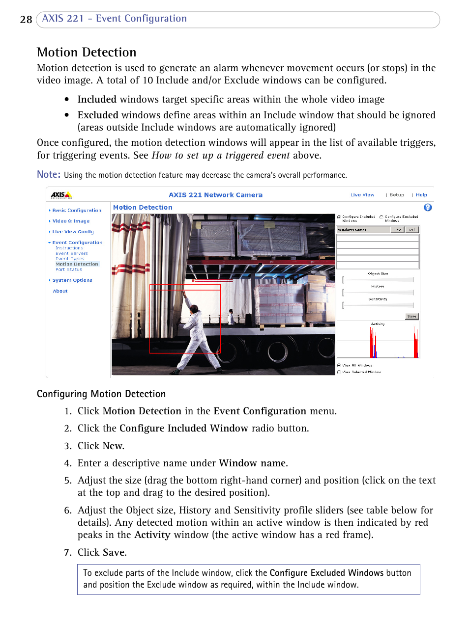 Motion detection | Axis Communications 221 User Manual | Page 28 / 62