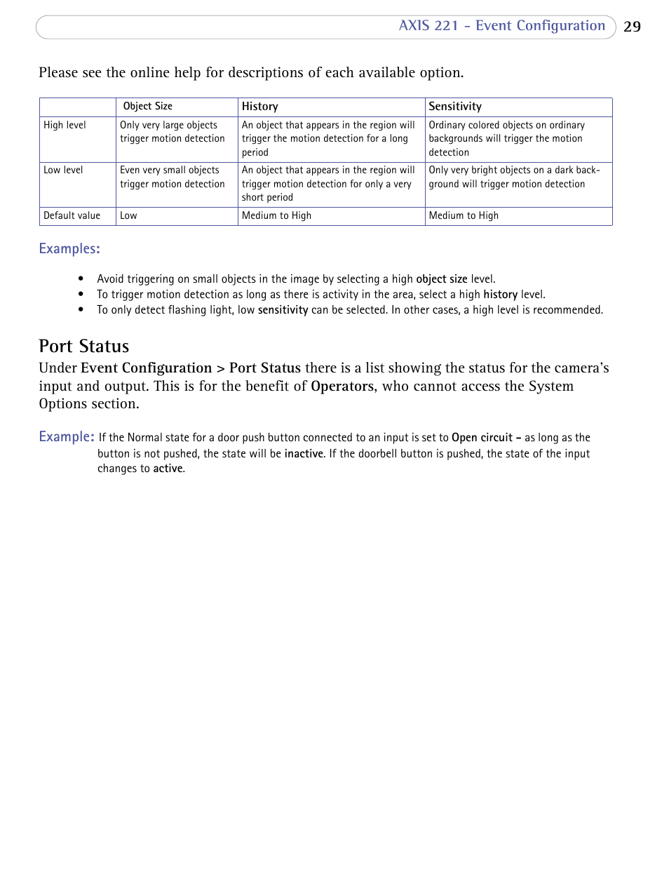 Port status | Axis Communications 221 User Manual | Page 29 / 62