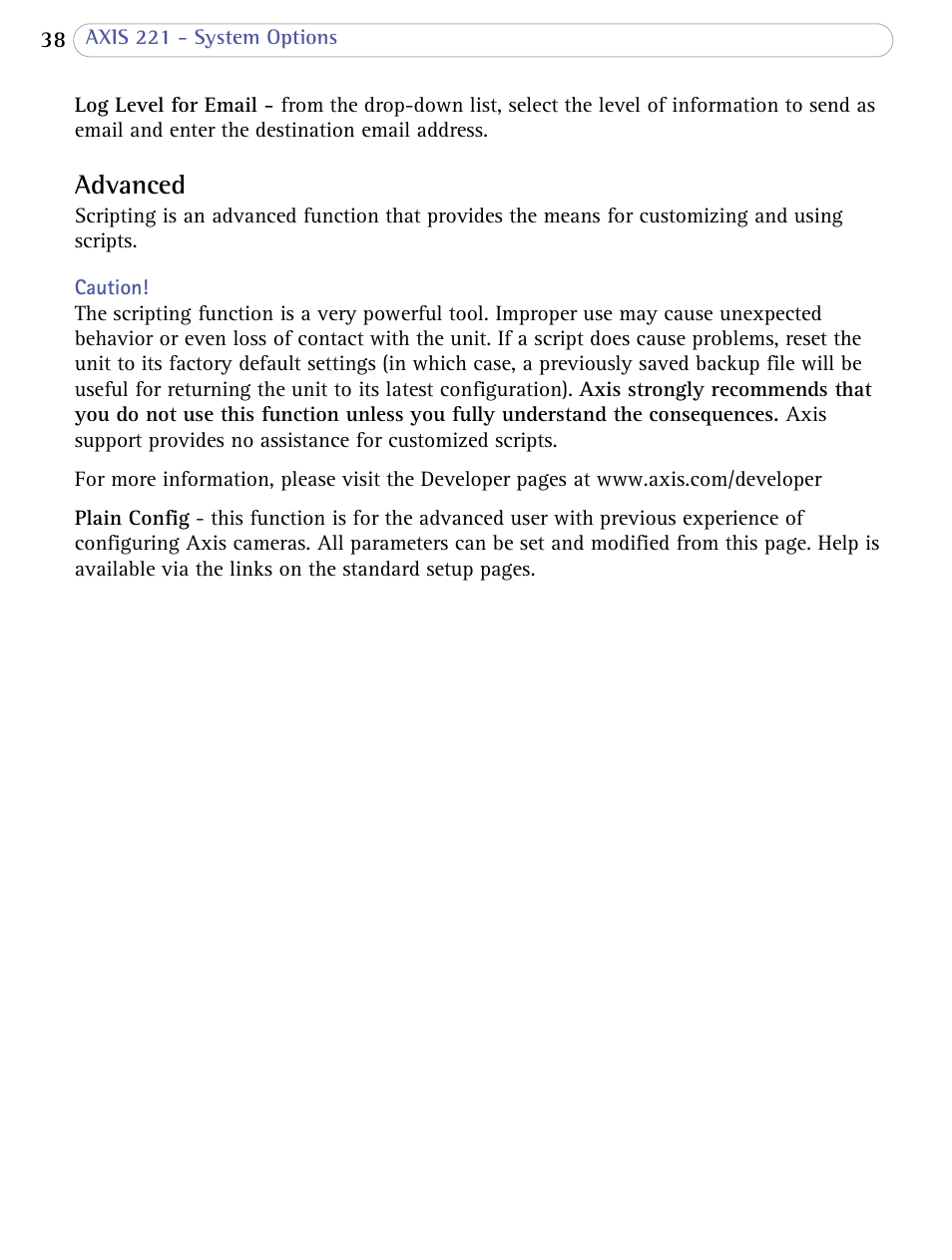 Advanced | Axis Communications 221 User Manual | Page 38 / 62