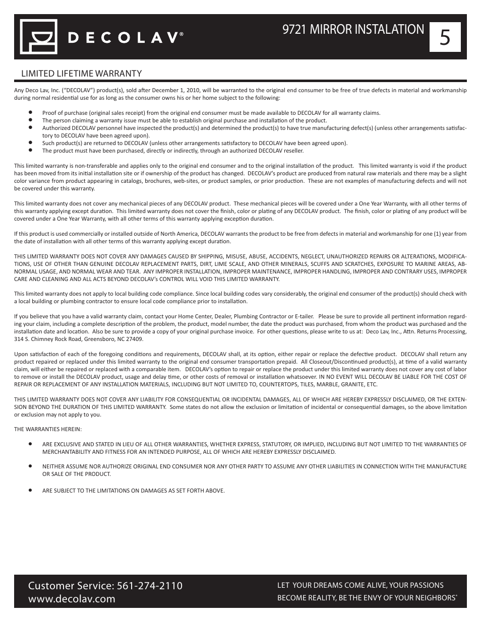 9721 mirror instalation | Decolav 9721 User Manual | Page 5 / 5