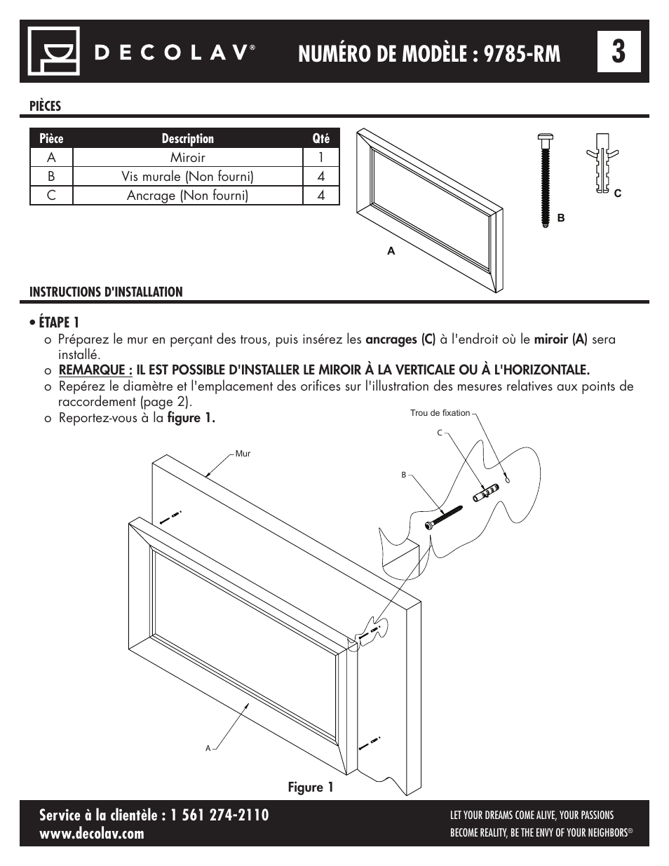 Numéro de modèle : 9785-rm, Étape 1 | Decolav 9785 User Manual | Page 10 / 21