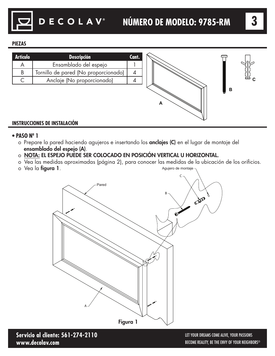 Número de modelo: 9785-rm, Paso nº 1 | Decolav 9785 User Manual | Page 17 / 21