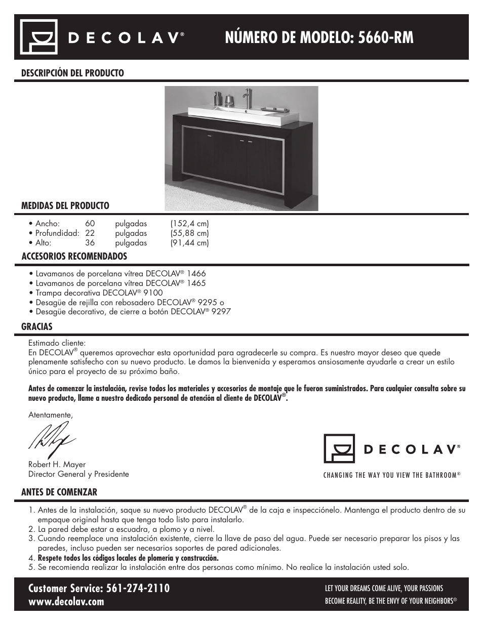 5660_es_11.07.pdf, Número de modelo: 5660-rm | Decolav 5660 User Manual | Page 15 / 21