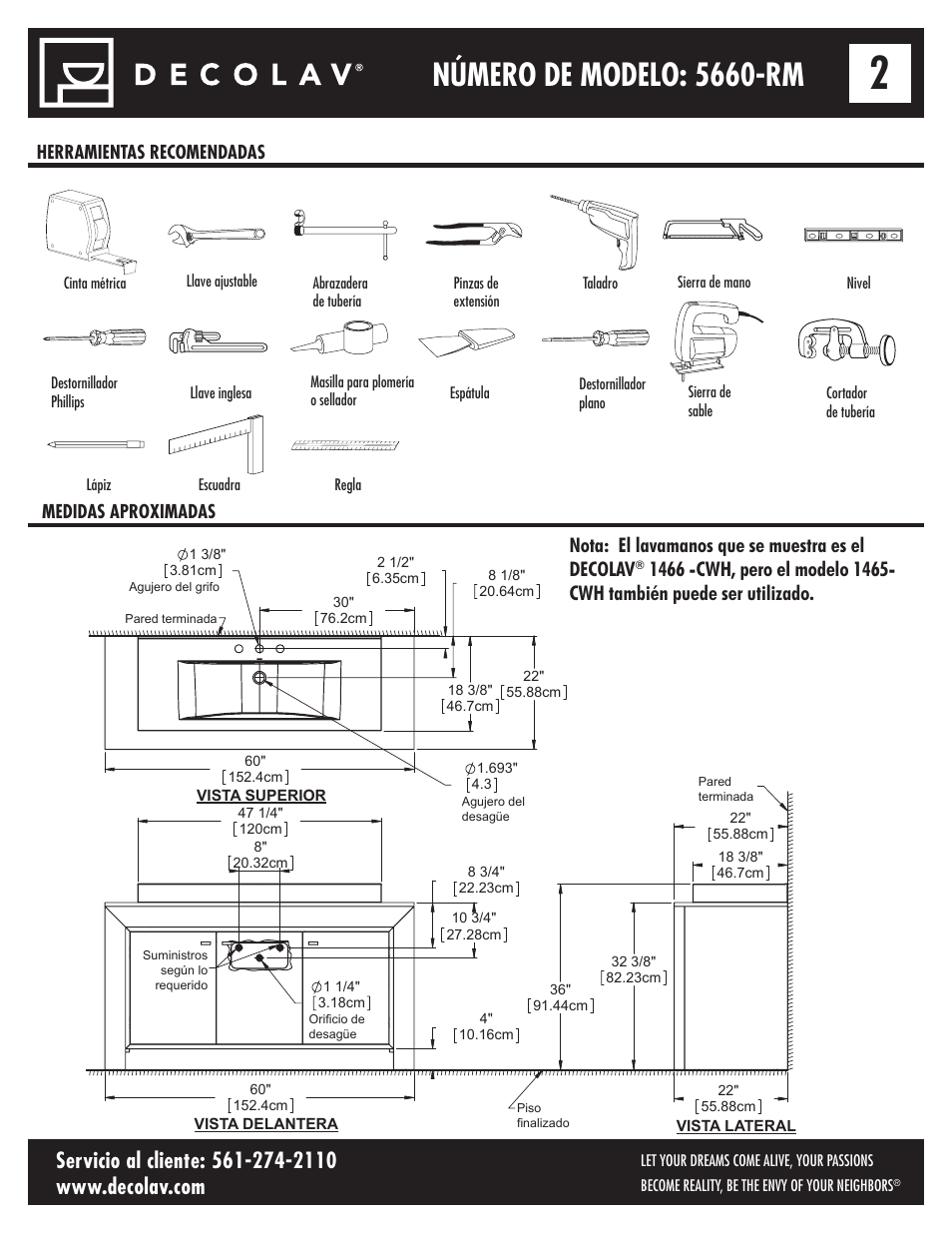 Número de modelo: 5660-rm, Nota: el lavamanos que se muestra es el decolav | Decolav 5660 User Manual | Page 16 / 21