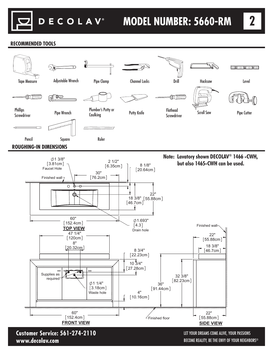 Model number: 5660-rm | Decolav 5660 User Manual | Page 2 / 21