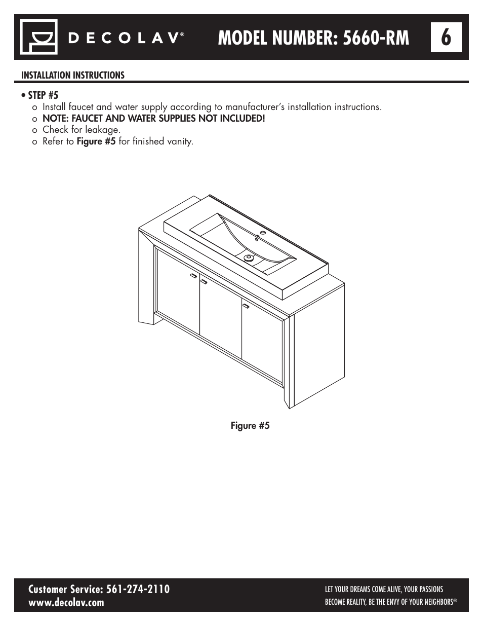 Model number: 5660-rm | Decolav 5660 User Manual | Page 6 / 21