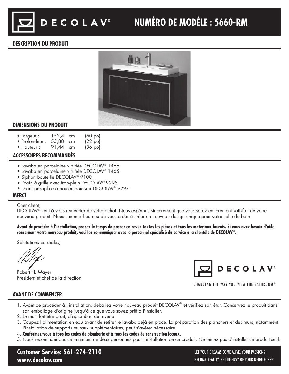 5660_fr_11.07.pdf, Numéro de modèle : 5660-rm | Decolav 5660 User Manual | Page 8 / 21