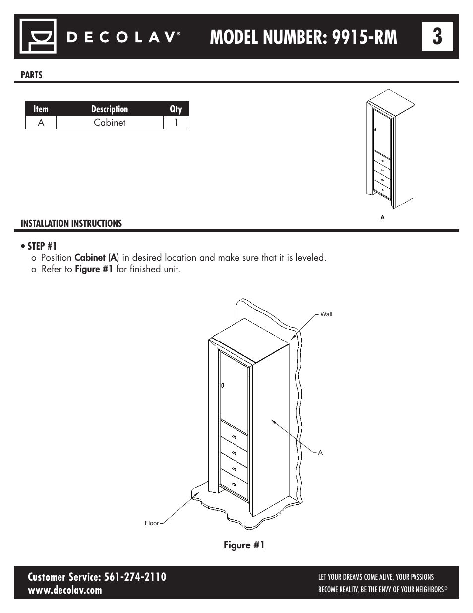 Model number: 9915-rm | Decolav 9915 User Manual | Page 3 / 12