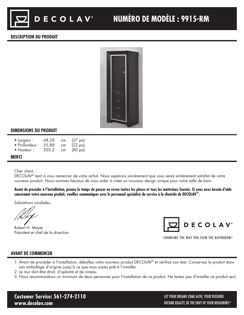 9915_fr_1107.pdf, Numéro de modèle : 9915-rm | Decolav 9915 User Manual | Page 5 / 12