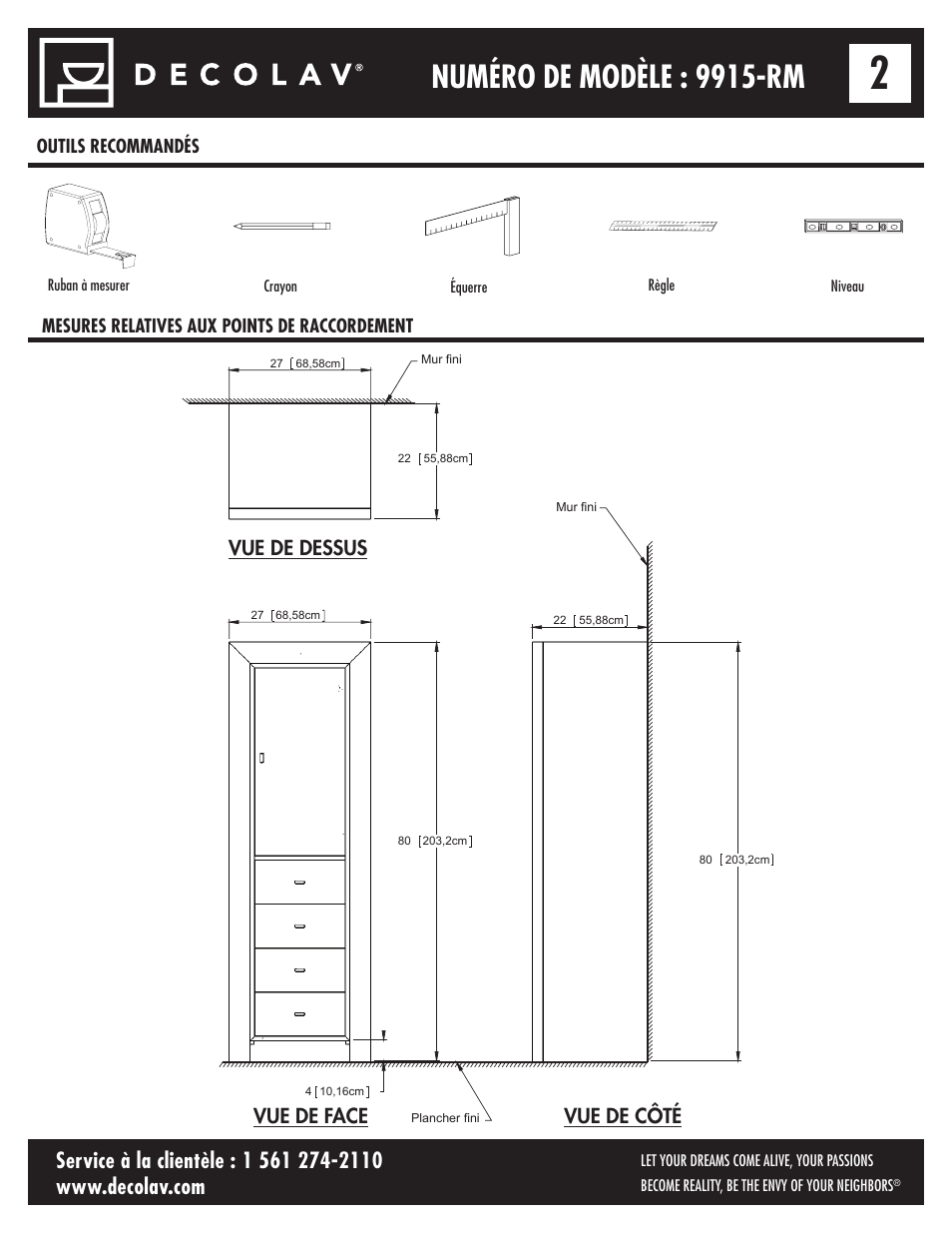 Numéro de modèle : 9915-rm, Vue de dessus vue de face vue de côté | Decolav 9915 User Manual | Page 6 / 12