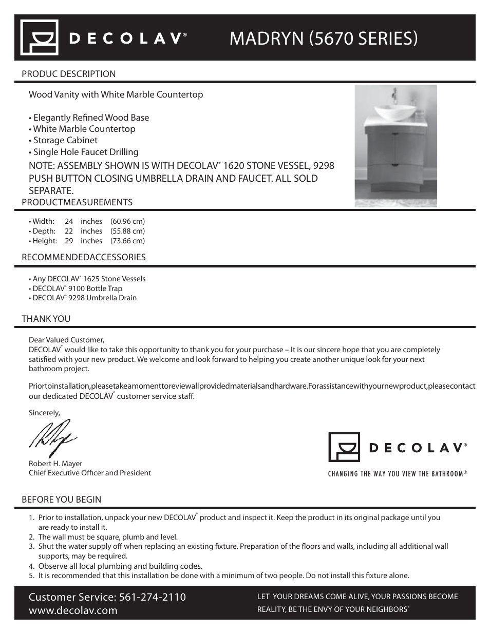 Decolav 5670 User Manual | 6 pages