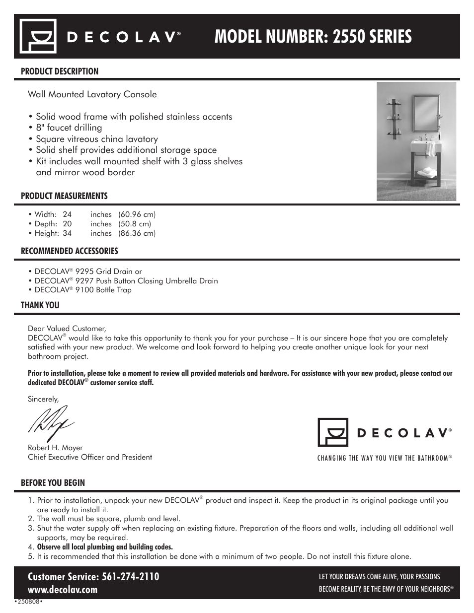 Decolav 2550 User Manual | 11 pages