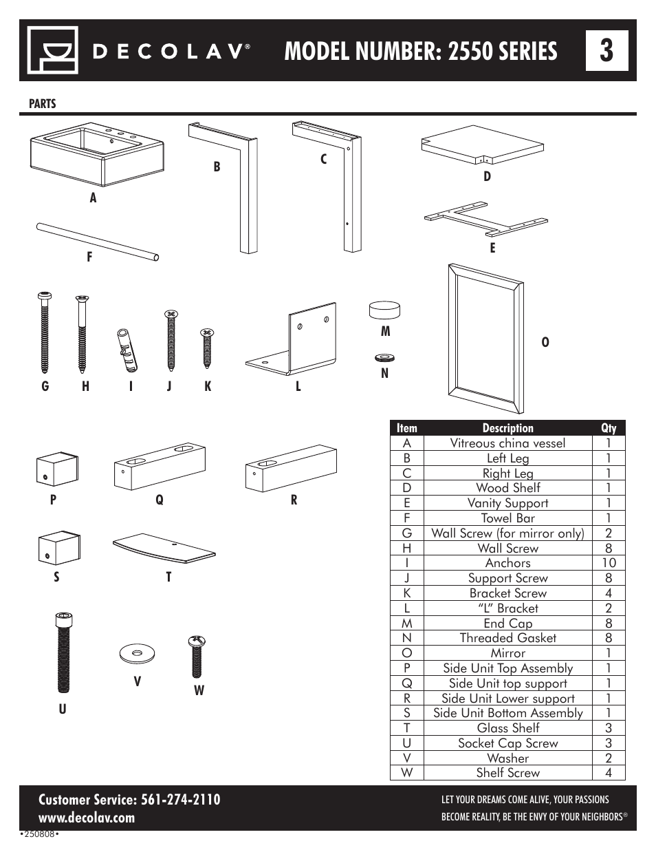 Model number: 2550 series | Decolav 2550 User Manual | Page 3 / 11