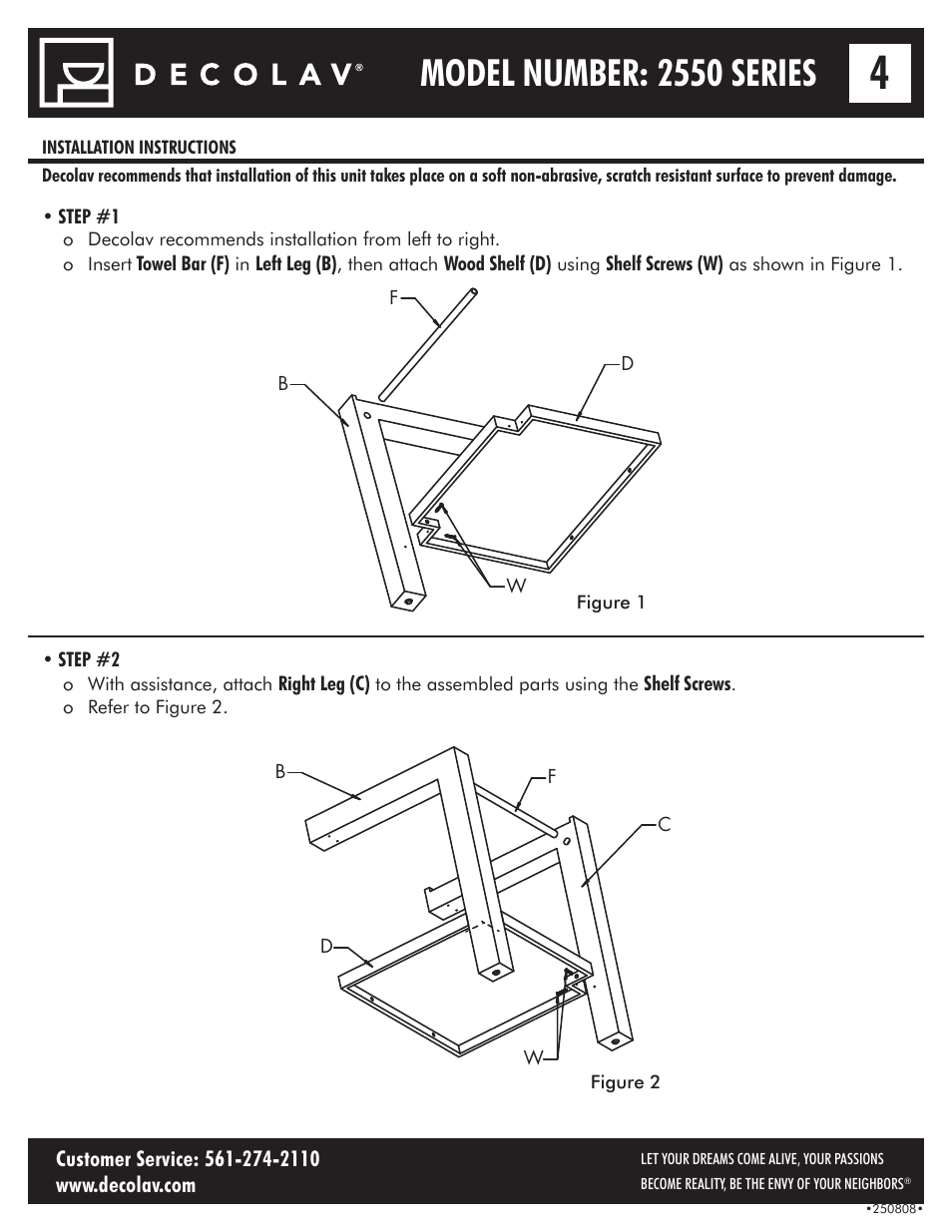 Model number: 2550 series | Decolav 2550 User Manual | Page 4 / 11