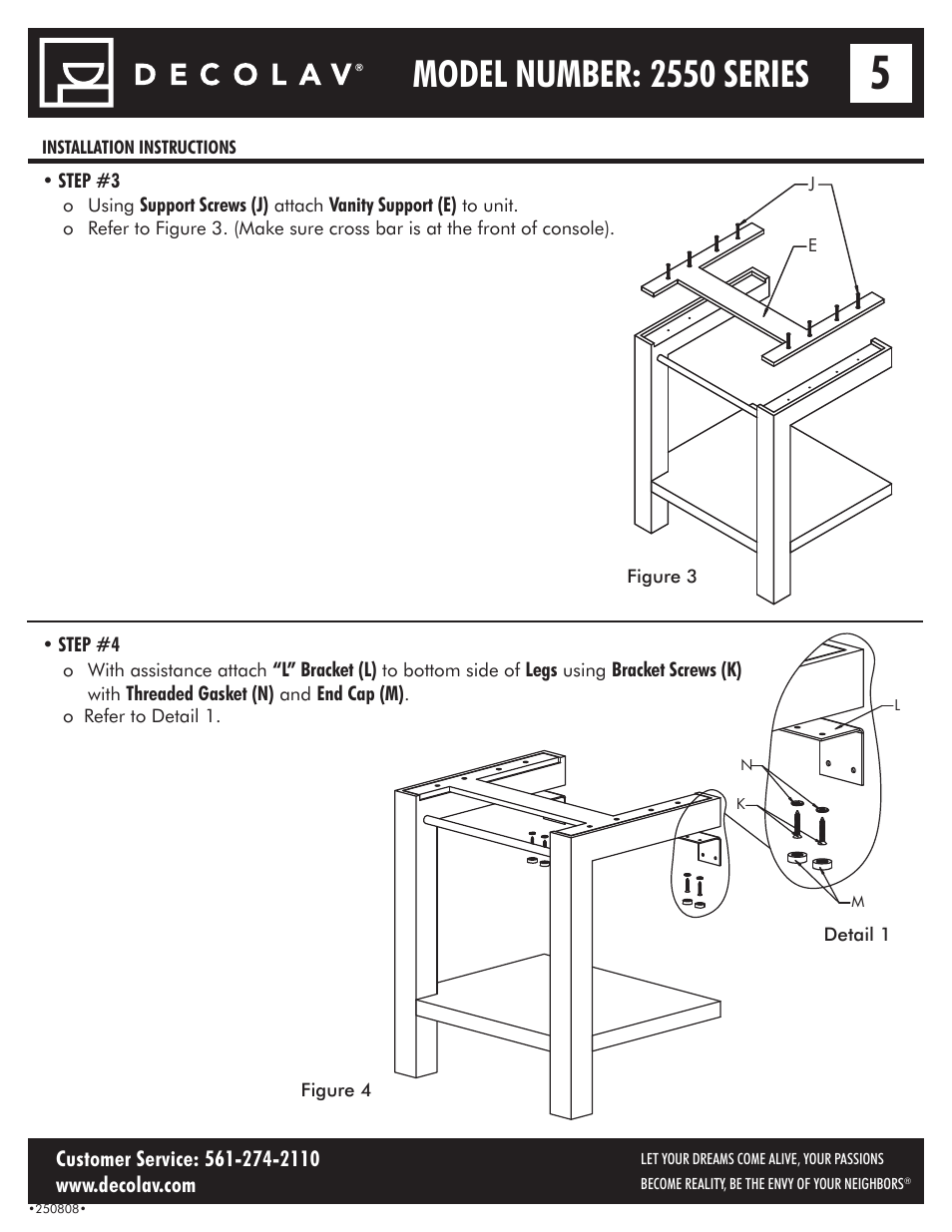 Model number: 2550 series | Decolav 2550 User Manual | Page 5 / 11