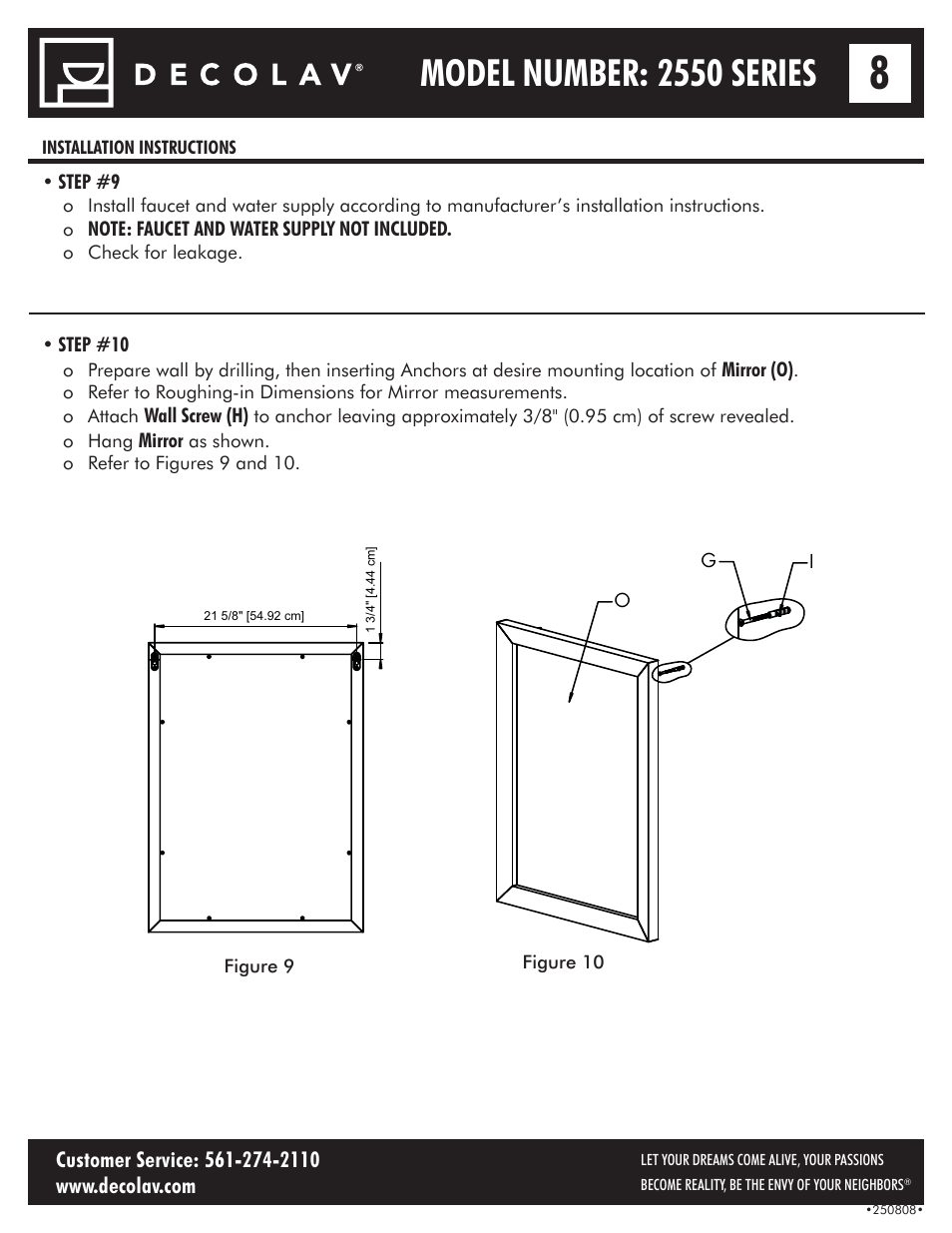 Model number: 2550 series | Decolav 2550 User Manual | Page 8 / 11