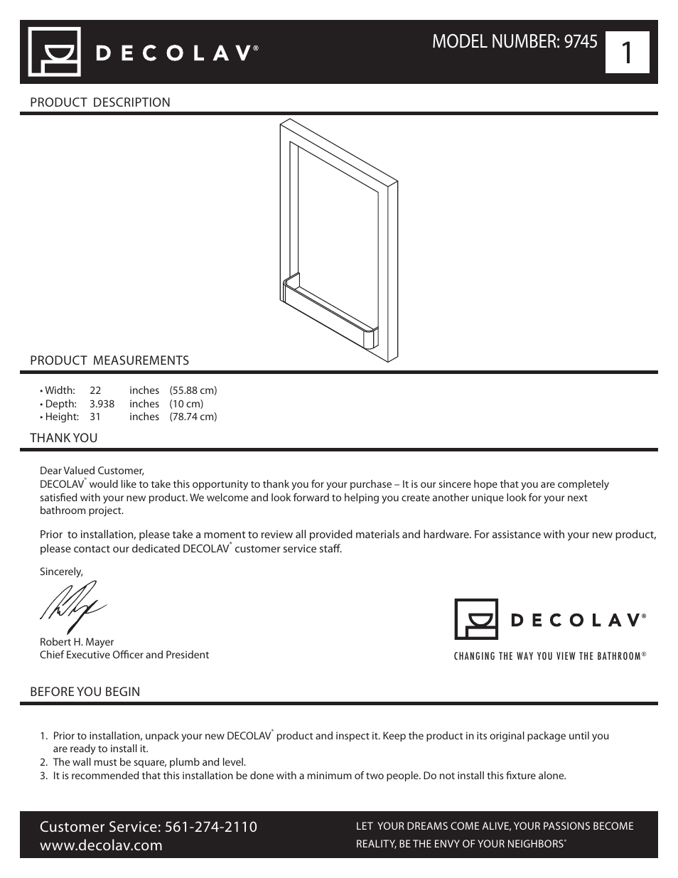 Decolav 9745 User Manual | 6 pages