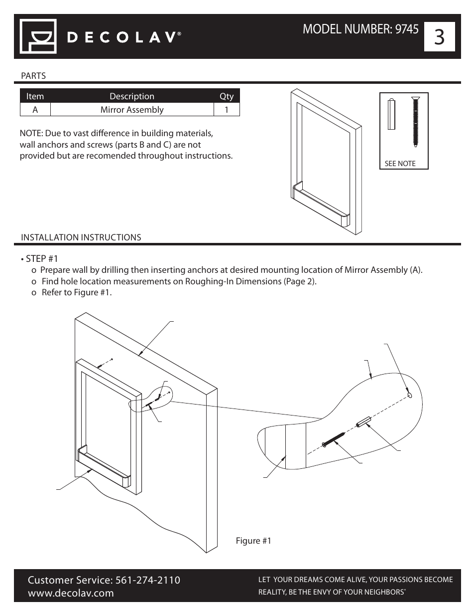 Model number: 9745 | Decolav 9745 User Manual | Page 3 / 6