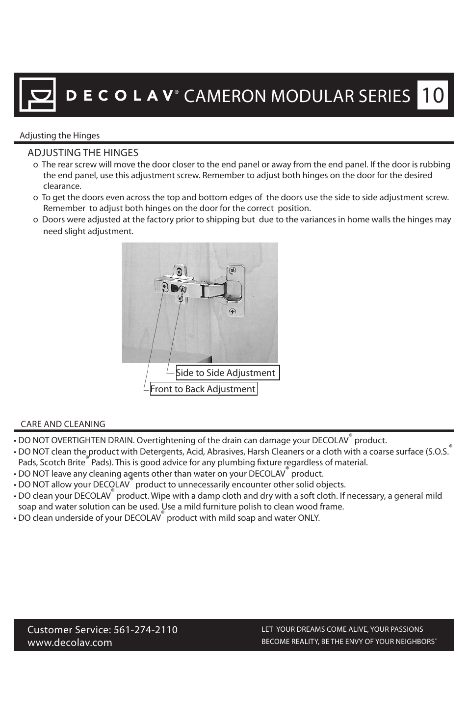 Cameron modular series | Decolav 5230 User Manual | Page 10 / 11