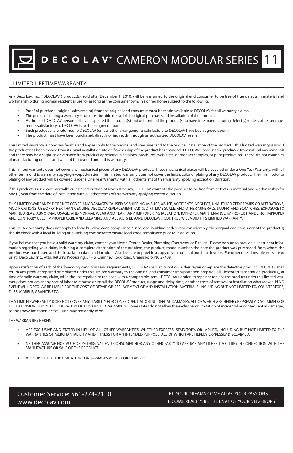 Cameron modular series | Decolav 5230 User Manual | Page 11 / 11