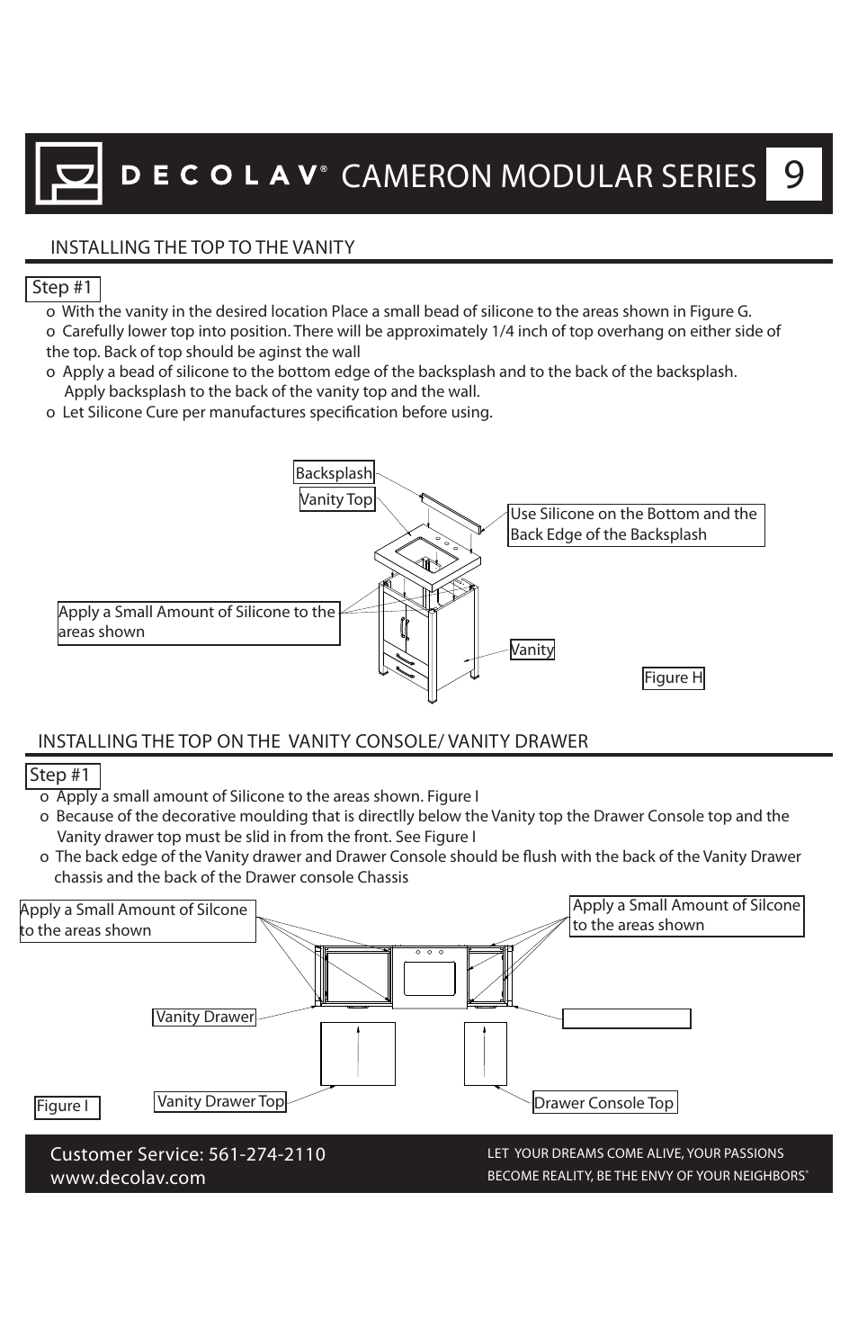 Cameron modular series, Installing the top to the vanity, Step #1 | Decolav 5230 User Manual | Page 9 / 11