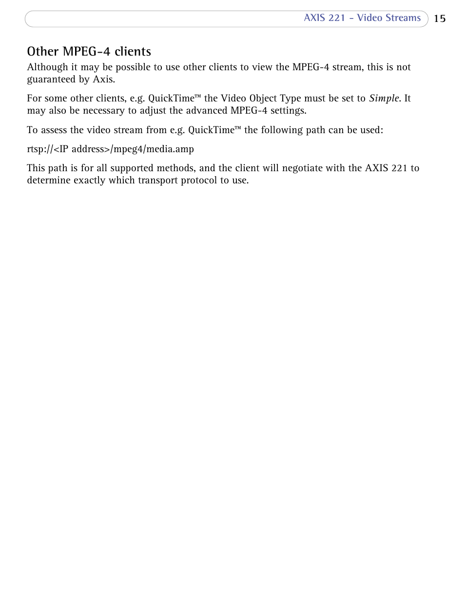 Other mpeg-4 clients | Axis Communications AXIS 221 User Manual | Page 15 / 64