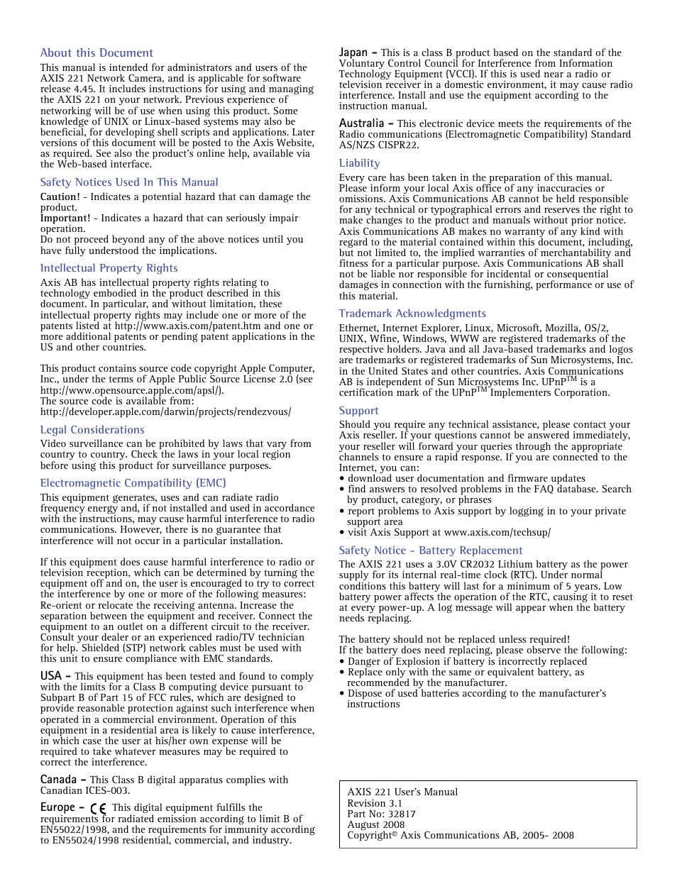 Axis communications, Product name> quick user’s guide | Axis Communications AXIS 221 User Manual | Page 2 / 64