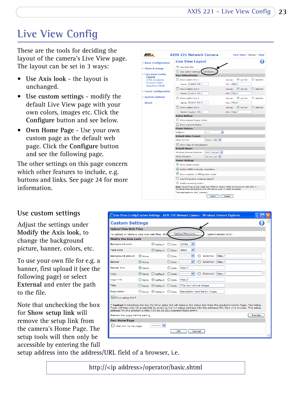Live view config | Axis Communications AXIS 221 User Manual | Page 23 / 64