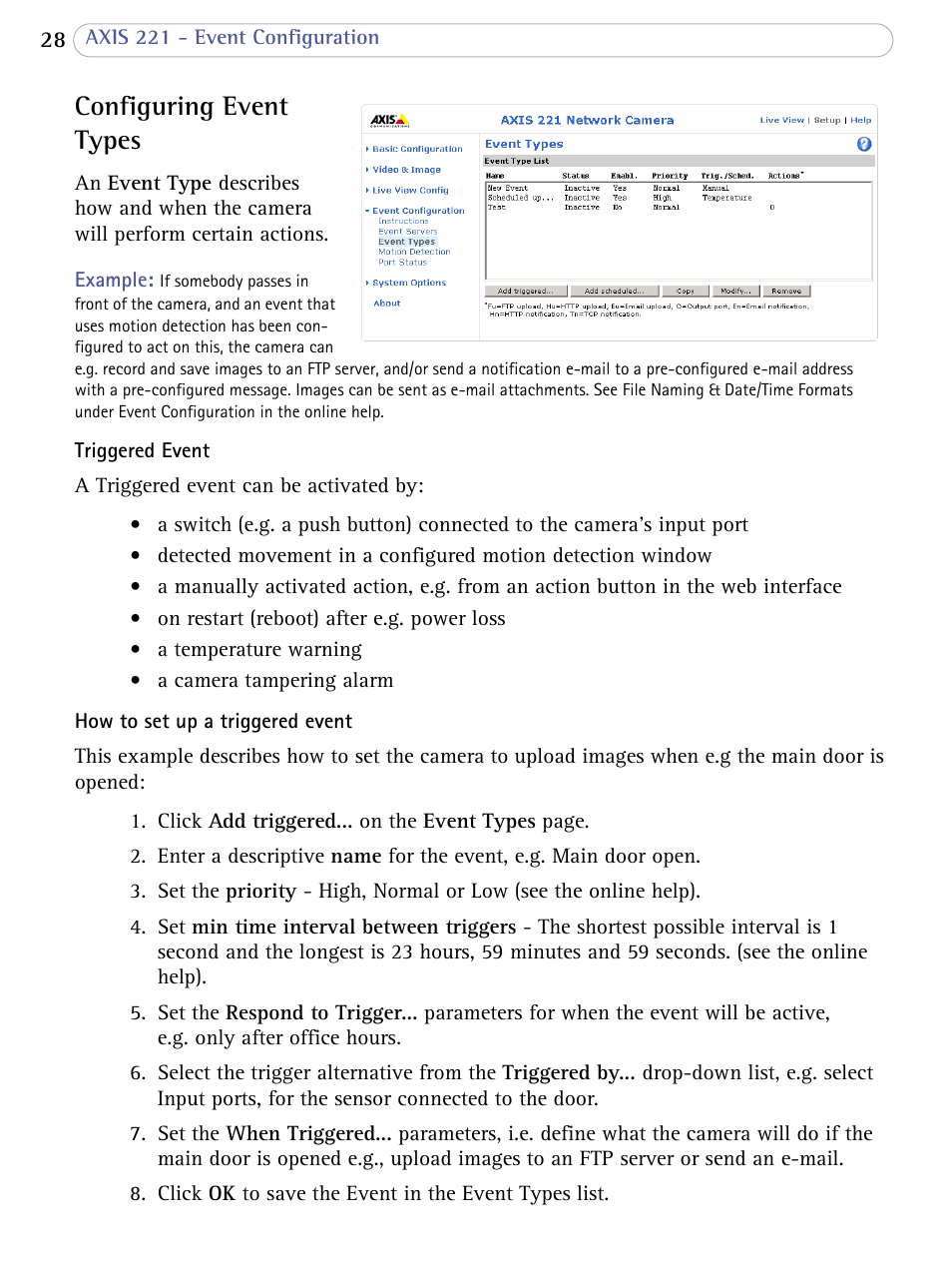 Configuring event types | Axis Communications AXIS 221 User Manual | Page 28 / 64