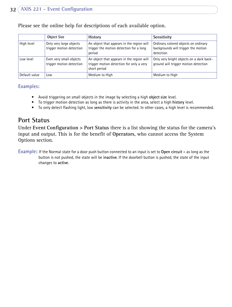 Port status | Axis Communications AXIS 221 User Manual | Page 32 / 64