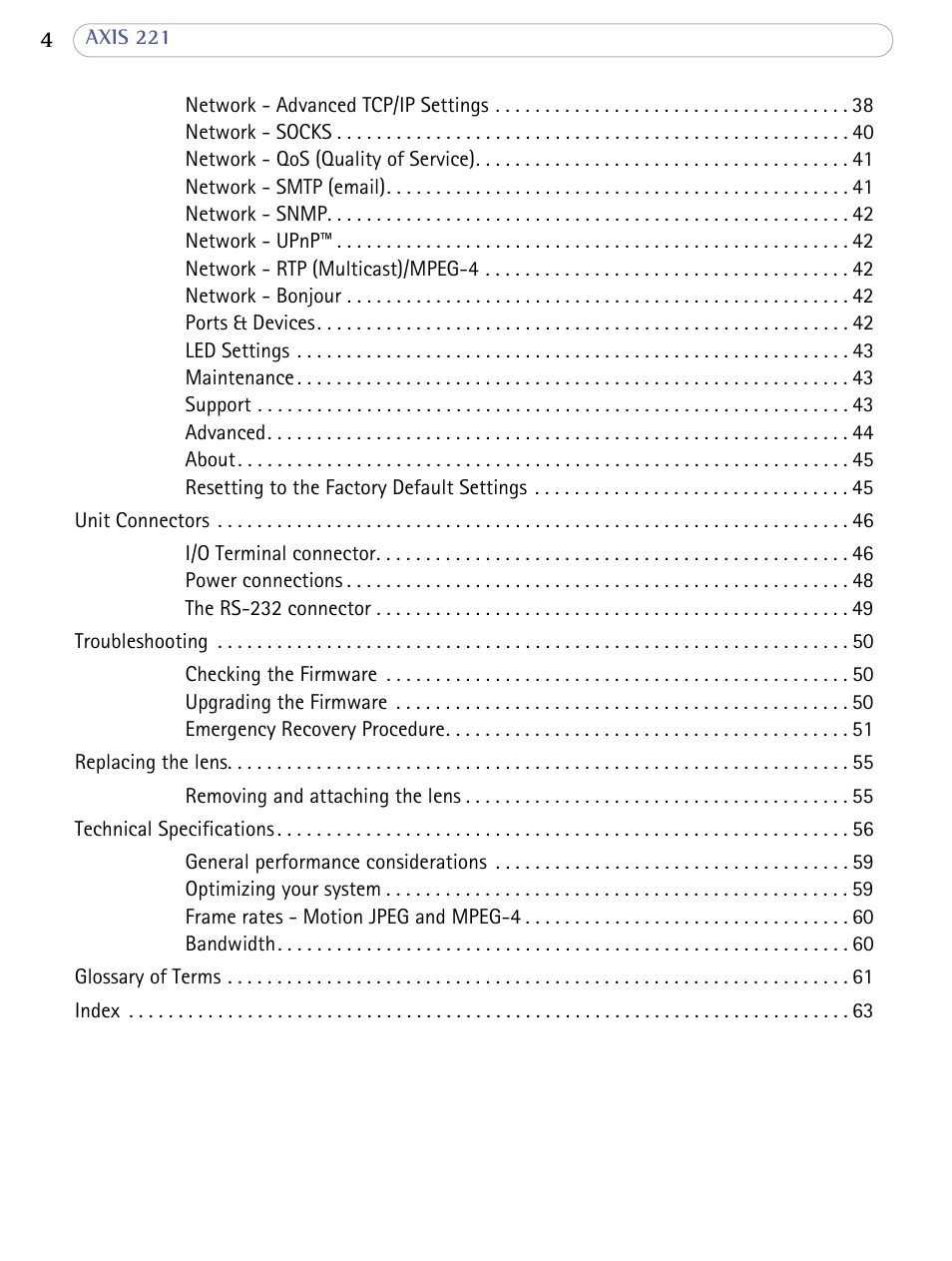 Axis Communications AXIS 221 User Manual | Page 4 / 64