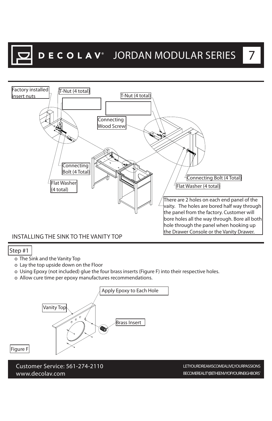 Jordan modular series, Installing the sink to the vanity top, Step #1 | Decolav 5246 User Manual | Page 7 / 11