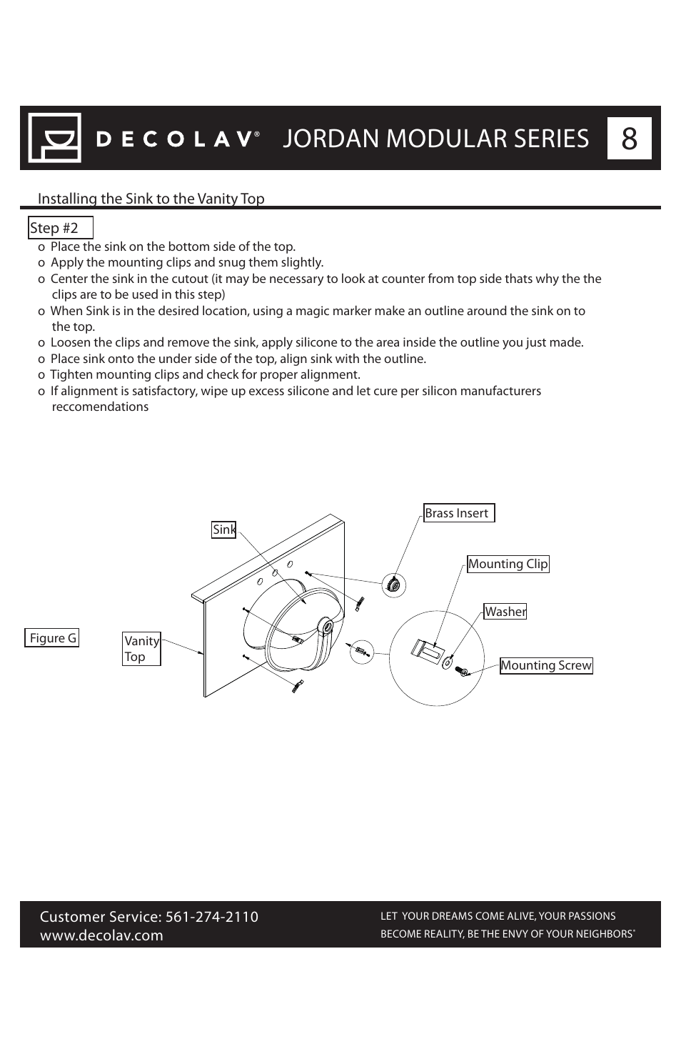 Jordan modular series, Step #2, Installing the sink to the vanity top | Decolav 5246 User Manual | Page 8 / 11