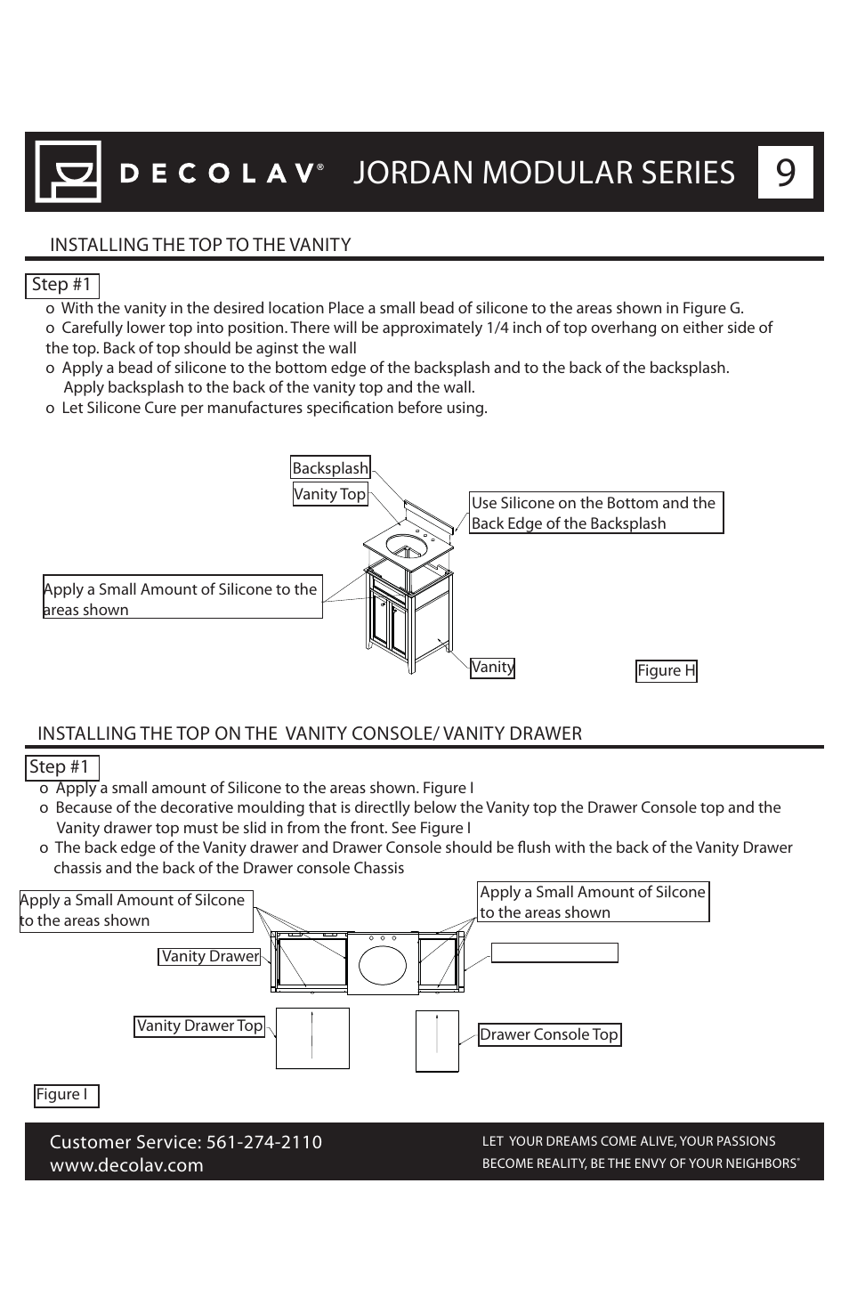 Jordan modular series, Installing the top to the vanity, Step #1 | Decolav 5246 User Manual | Page 9 / 11