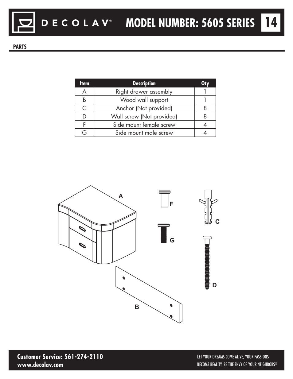 Model number: 5605 series | Decolav 5605-4 User Manual | Page 14 / 38