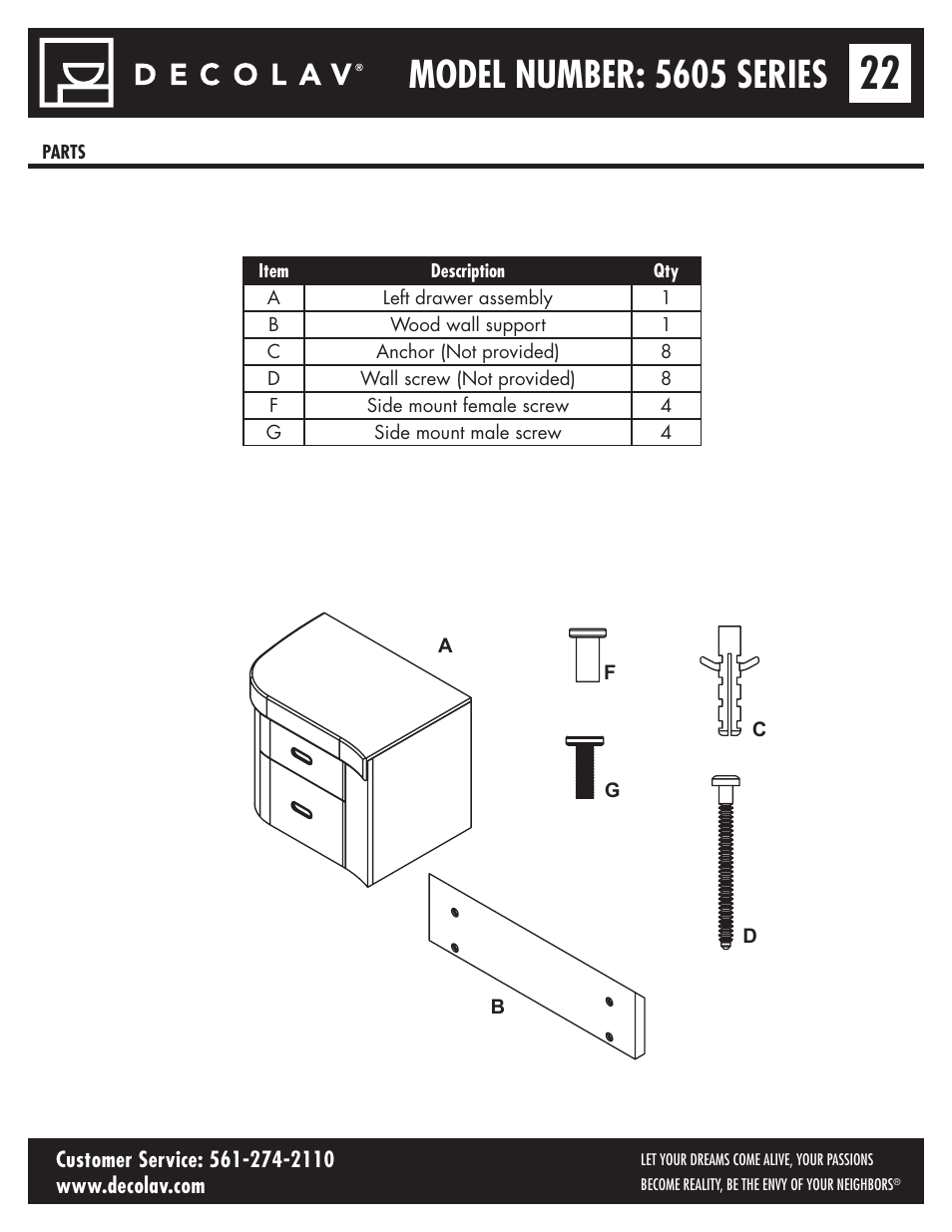 Model number: 5605 series | Decolav 5605-4 User Manual | Page 22 / 38
